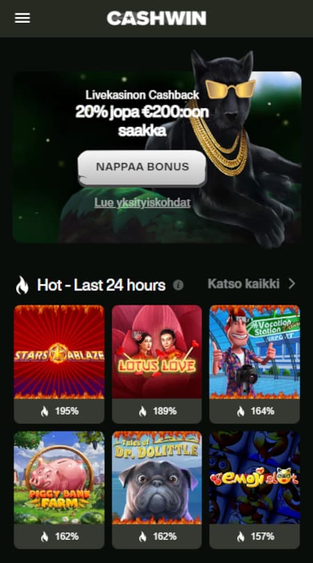 Cashwin Casino mobiili löytyy suoraan selaimesta.