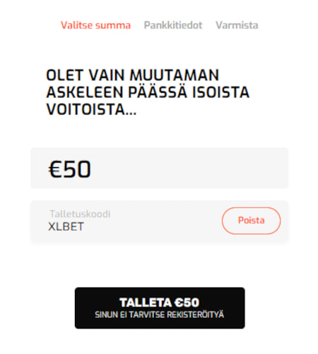 XLBet Casino bonuskoodi tulee syöttää talletusta tehtäessä.