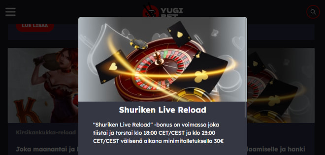 Yugibet esittely avaa live kasinon 200 € reload bonuksen tietoja.