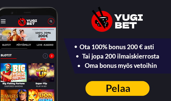 Yugibet tarjoaa uusille pelaajille 100% bonuksen 200 € asti.