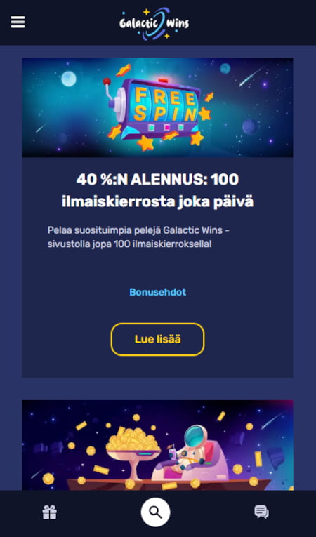 Galactic Wins Casino mobiili toimii erityisen hyvin.