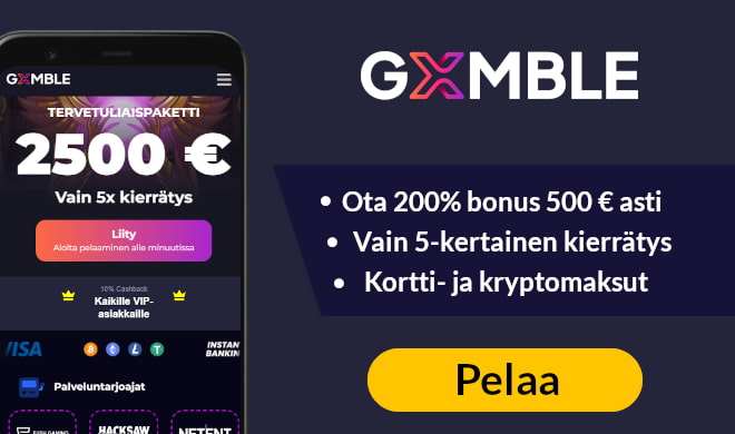 Gxmble Casino tarjoaa ensitalletusbonuksia pienellä kierrätyksellä.