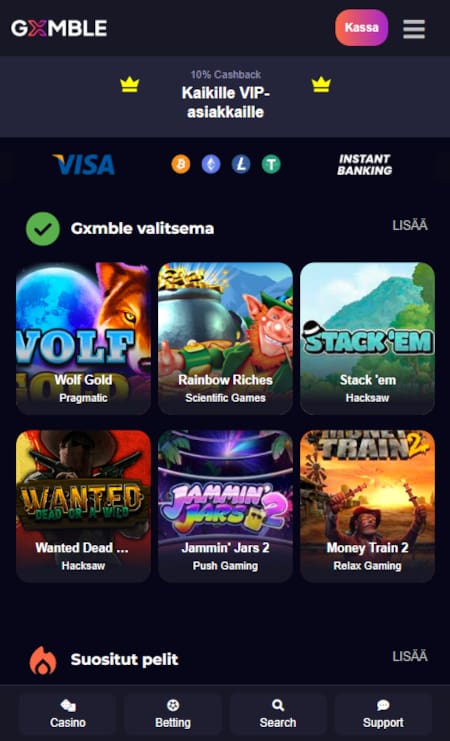 Gxmble Casino mobiili toimii erinomaisesti.