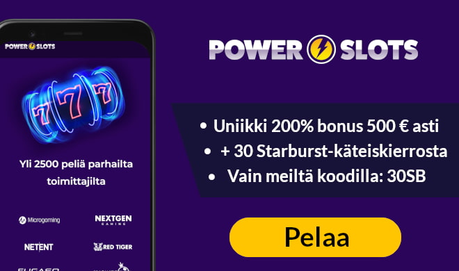 PowerSlots tarjoaa Bonuskoodien lukijoille uniikin 200% non sticky bonuksen ja käteiskierroksia.