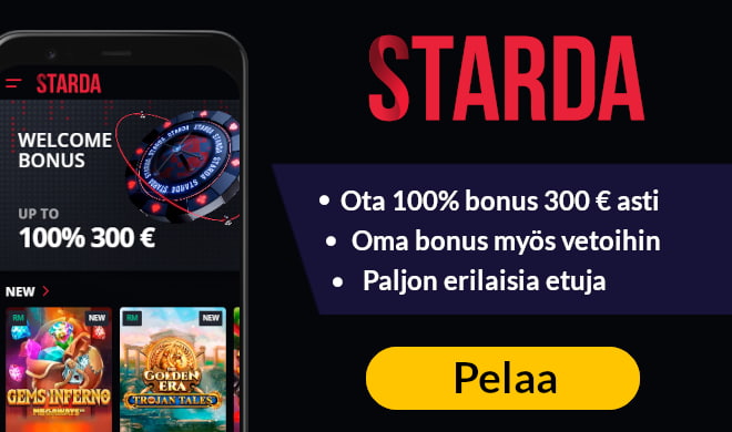 Starda Casino tarjoaa uusille kasinopelaajille 100% bonuksen 300 € asti.