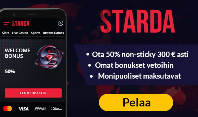 Starda Casino tarjoaa uusille kasinopelaajille 100% bonuksen 300 € asti.