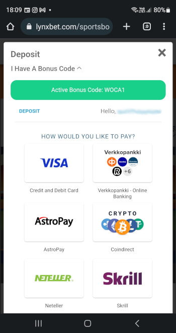 Lynxbet bonuskoodi ja talletustavat