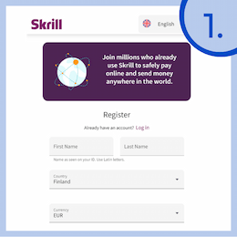 Avaa Skrill tili ja pääset tekemään talletuksia