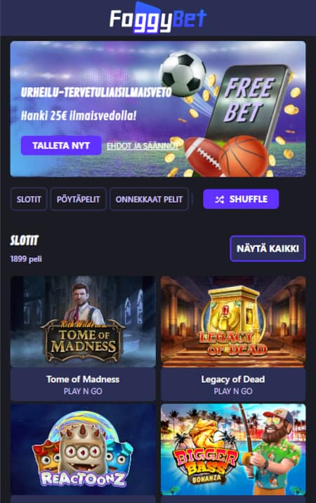 FoggyBet Casino mobiili toimii erinomaisesti.