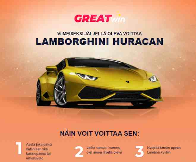GreatWin Casinon kampanja, jossa voi voittaa Lamborghinin