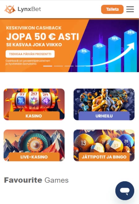 LynxBet Casino mobiili toimii mallikkaasti.