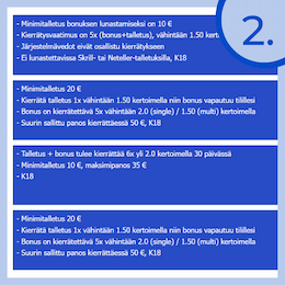 Tarkista bonusten ehdot ennen talletuksen tekemistä