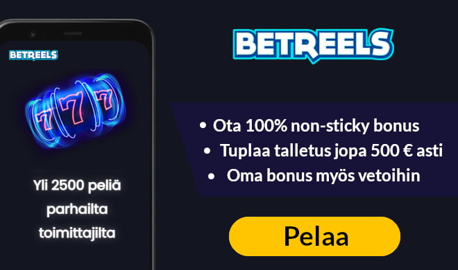 Betreels Casino tarjoaa 100% non-sticky bonuksen uusille pelaajille.