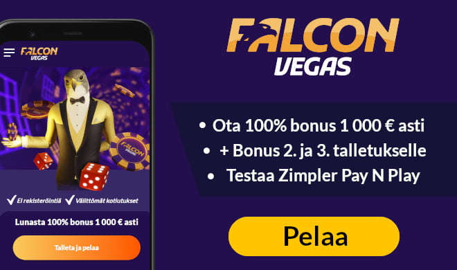 Falcon Vegas Casino tarjoaa 100% non-sticky bonuksen uusille pelaajille.