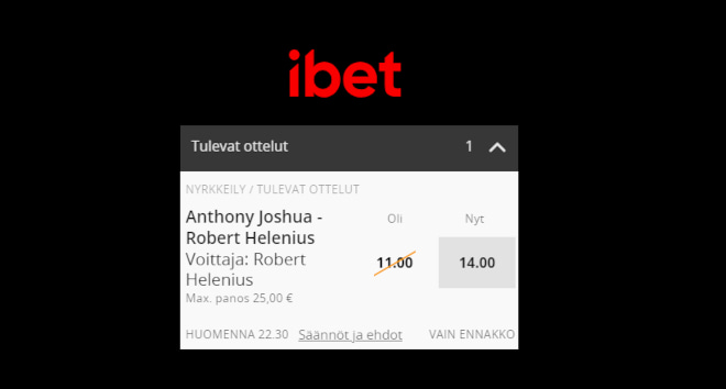 robert helenius korotettu kerroin anthony joshuaa vastaan