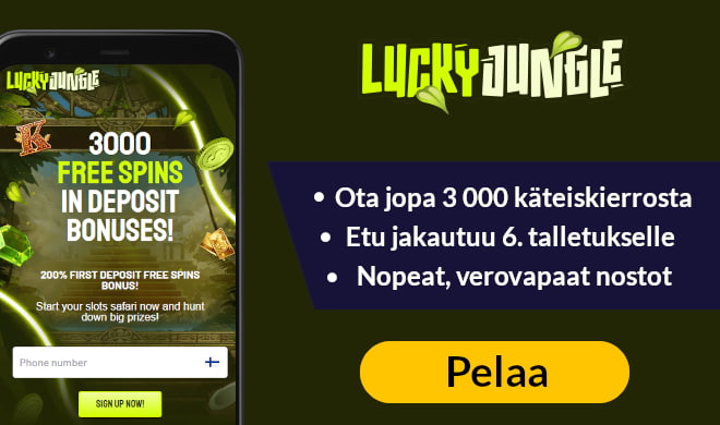 LuckyJungle Casino tarjoaa jopa 3 000 käteiskierrosta.