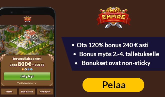 MyEmpire Casino tarjoaa uusille pelaajille jopa 4 non-sticky bonusta.