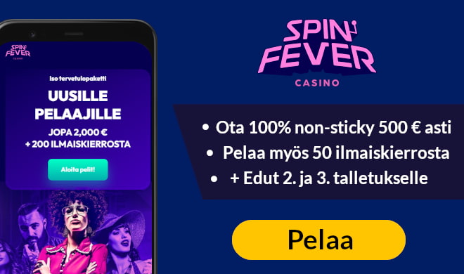 SpinFever Casino tarjoaa 100% non-sticky bonuksen uusille pelaajille.