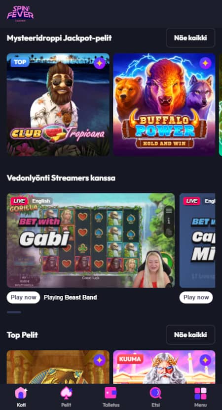 SpinFever Casino mobiili toimii mallikkaasti.