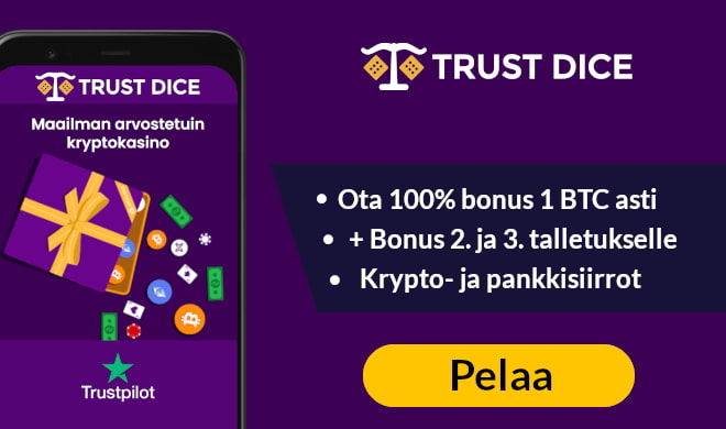 TrustDice Casino tarjoaa kolme isoa bonusta uusille pelaajille.