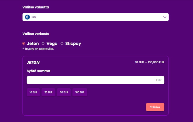 TrustDice Casino kotiutus ja talletus hoituvat myös euroilla pankkitililtä.