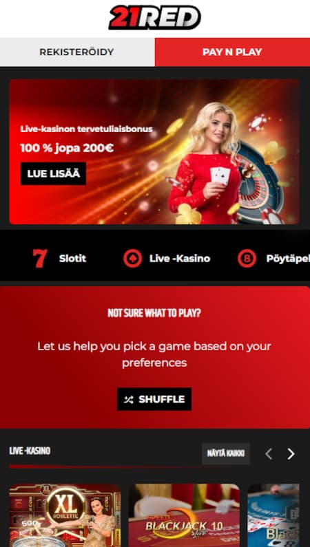 21Red Casino mobiili toimii suoraan selaimessa.