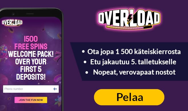 Overload Casino tarjoaa käteiskierroksia uusille pelaajille.