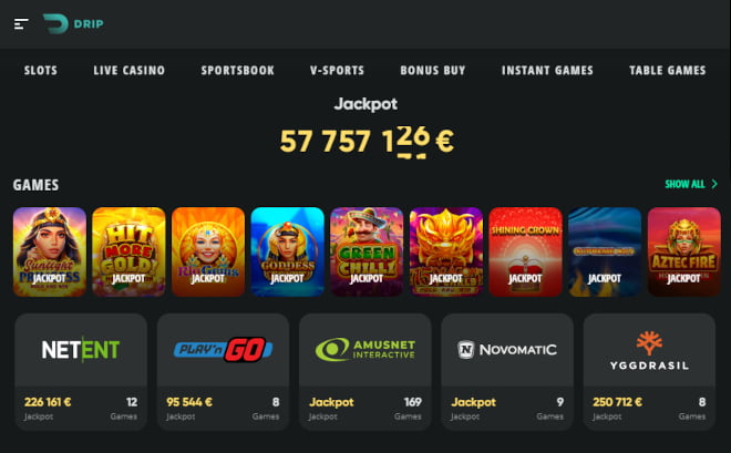 Drip Casino kokemuksia voi hankkia myös jackpot pelien parissa.