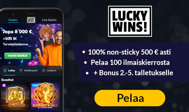 LuckyWins Casino tarjoaa erinomaisen tervetulopaketin uusille pelaajille, joka sisältää muun muassa non sticky bonuksia ja ilmaiskierroksia.