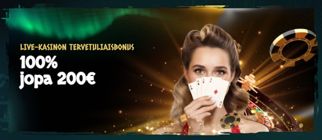 Nords live-kasino bonus tuplaa ensitalletuksen 200 € asti.