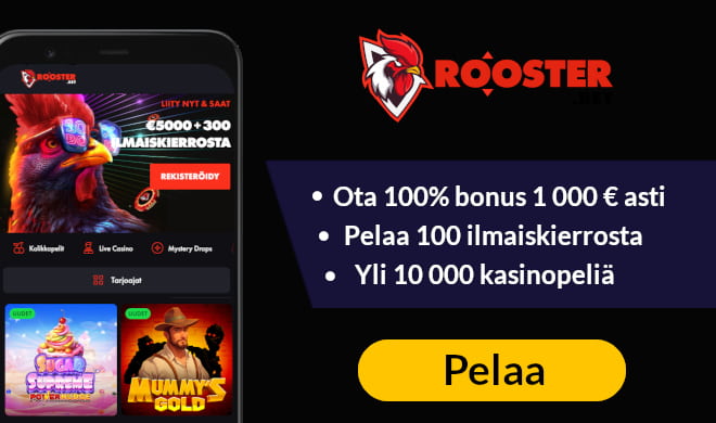 RoosterBet Casino tarjoaa 1 000 € bonusta ensitalletukselle ja yli 10 000 peliä.