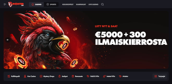 RoosterBet Casino kokemuksia voi lähteä hakemaan ison tervetulopaketin kera.