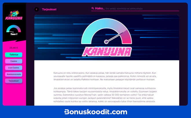 parhaat nettikasinot löytyvät Bonuskoodit.com:sta, top casino Kanuuna Kasino esittely