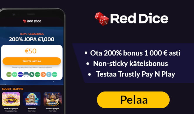 Red Dice Casino tarjoaa ison 200% non sticky bonuksen ja 10% käteispalautuksen joka päivä.