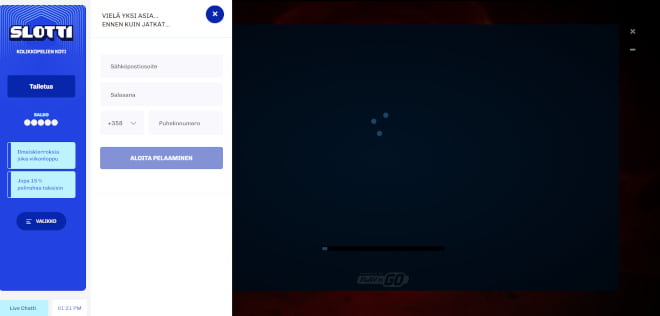 Slottikasino kysyy yhteystietojasi kun avaat pelin kasinolla ensimmäistä kertaa