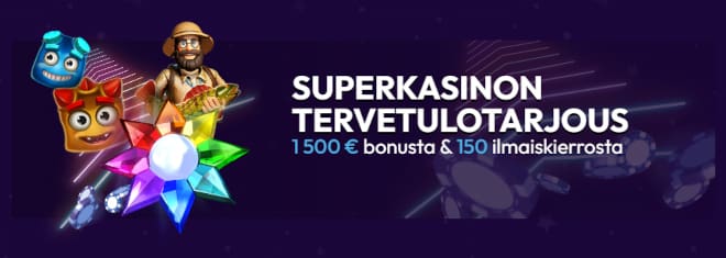 Lunasta Superkasino bonus kolmella ensitalletuksella ja nappaa jopa 1 500 € bonusta, myös ilmaiskierroksia.
