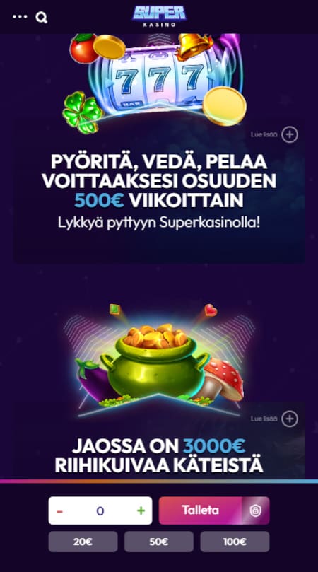 Superkasino mobiili toimii erinomaisesti ja mahdollistaa pelit pikana ilman rekisteröintiä.