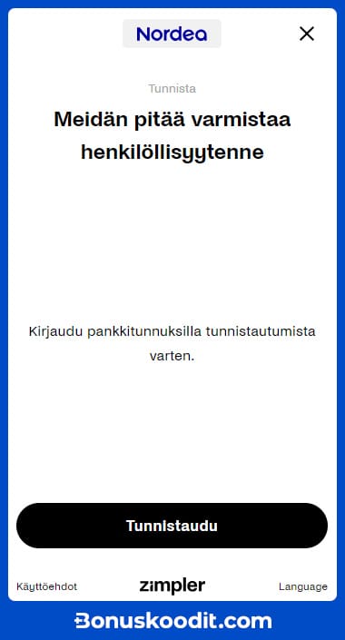 Zimpler kasino Nordean tunnistautumispalvelussa.