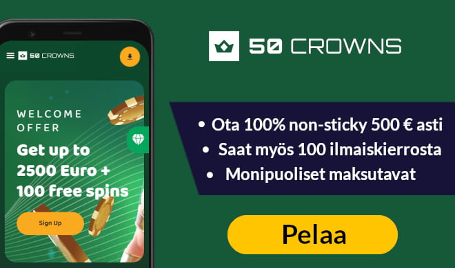 Lue 50 Crowns Casino kokemuksia ja lunasta 100% non sticky bonus ensitalletuksella, katso bonuskoodi.