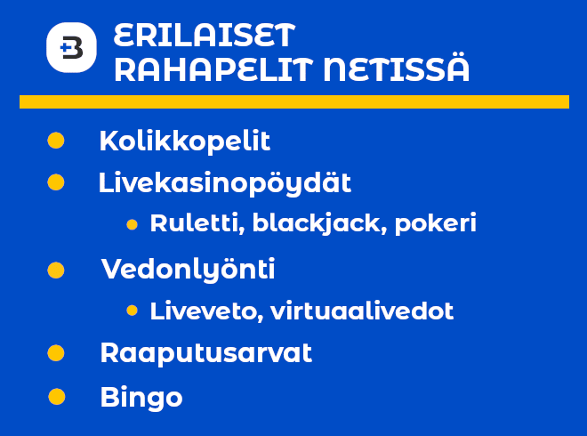 Kasinot pyrkivät tarjoamaan rahapelejä mahdollisimman monipuolisesti.