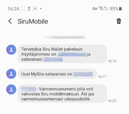 Siru Mobile casino talletus vahvistusviestit