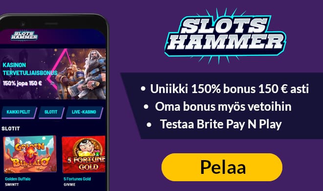 SlotsHammer Casino tarjoaa uniikit tervetulobonukset verovapaasti sekä kasinolle että vedonlyöntiin.