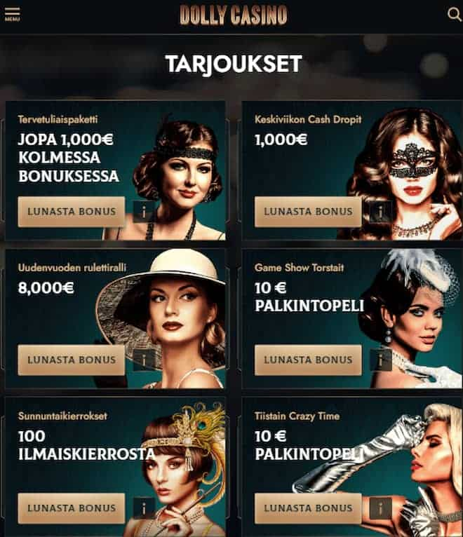 Esimerkki Tarjoukset-sivusta kasinolla. Löydät uudet casinotarjoukset.