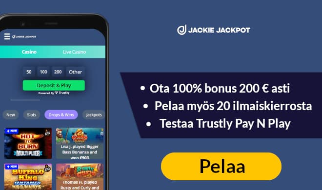 Jackie Jackpot kasino tarjoaa pelihetkiä pikana ja täysin verovapaasti.