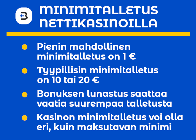 Minimitalletus kasinot voivat mahdollistaa pienimmillään yhden euron talletukset.