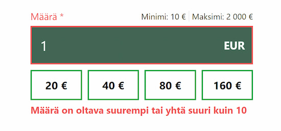 Minimitalletus selviää esimerkiksi syöttämällä talletuskenttään 1 €.
