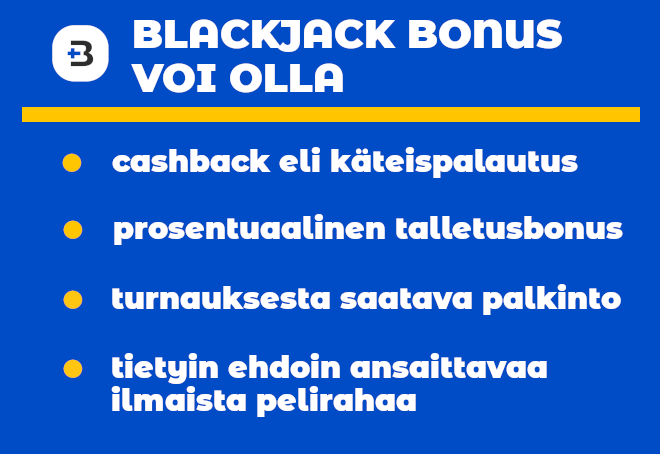 Blackjack bonus voi tuoda pelaajalle esimerkiksi käteispalautusta tai ilmaista pelirahaa.