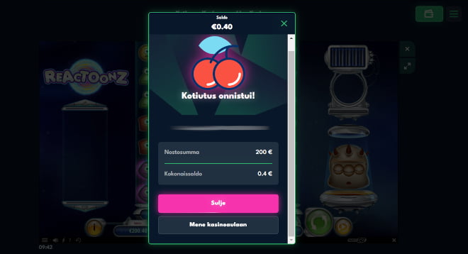 Raketti Casino kotiutus näkyi pankkitilillä parissa minuutissa.