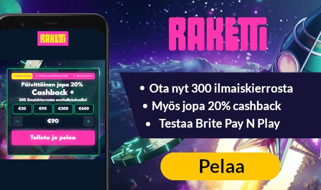 Lue RakettiKasino arvostelu ja hyödynnä käteispalautus.