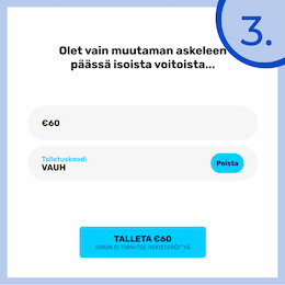 Rekisteröidy tai tee pikatalletus.
